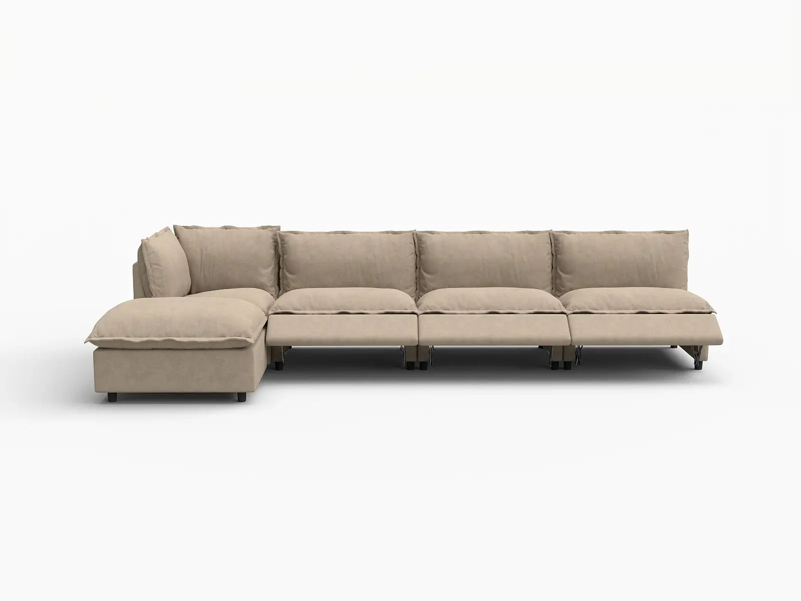 5 Piece Khaki Linen Smart Layout Fit L Shaped Sectionals 4 Seater with 1 Ottoman 3