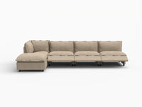 5 Piece Khaki Linen Smart Layout Fit L Shaped Sectionals 4 Seater with 1 Ottoman 3