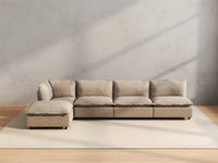 5 Piece Khaki Linen Smart Layout Fit L Shaped Sectionals 4 Seater with 1 Ottoman 4
