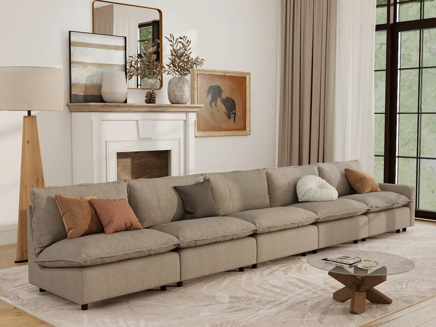 5 Piece Khaki Linen Space Smart Couch Sectionals 5 Seater 1