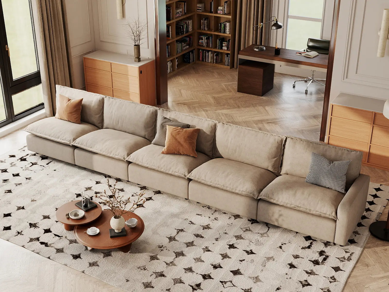 5 Piece Khaki Linen Space Smart Couch Sectionals 5 Seater 5