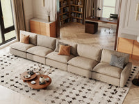 5 Piece Khaki Linen Space Smart Couch Sectionals 5 Seater 5
