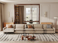 5 Piece Khaki Linen Townhouse Couch Sectionals 5 Seater 1