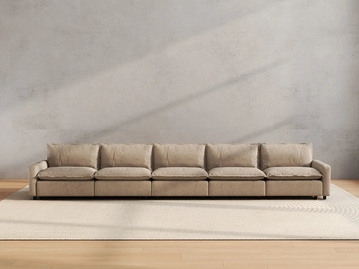 5 Piece Khaki Linen Townhouse Couch Sectionals 5 Seater 4