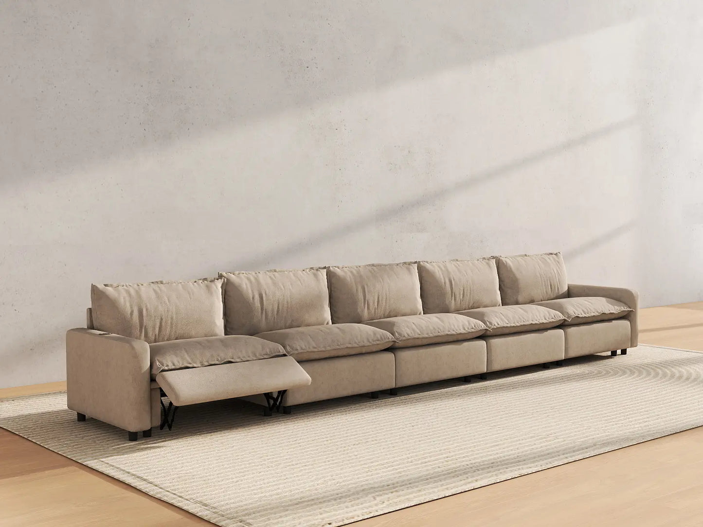 5 Piece Khaki Linen Townhouse Couch Sectionals 5 Seater 6