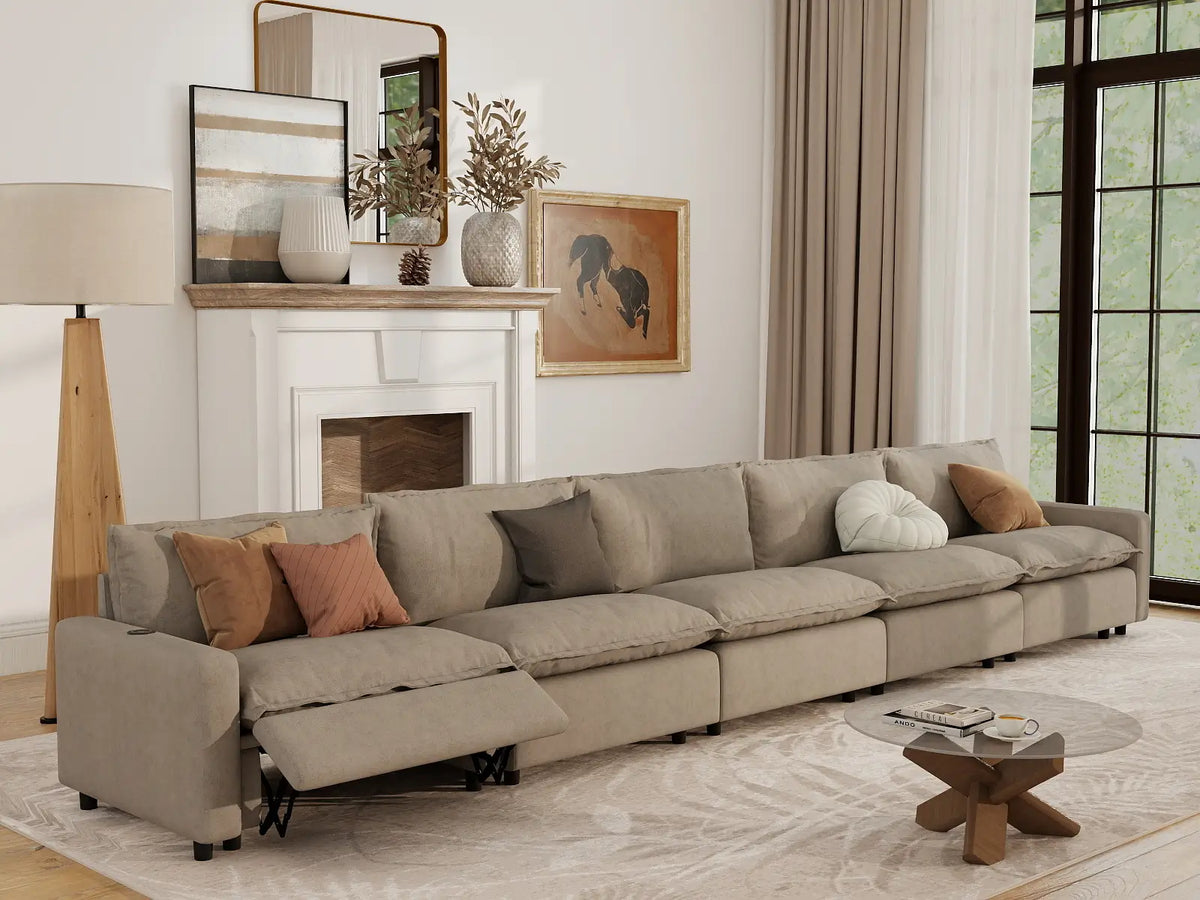 5 Piece Khaki Linen Townhouse Couch Sectionals 5 Seater 7