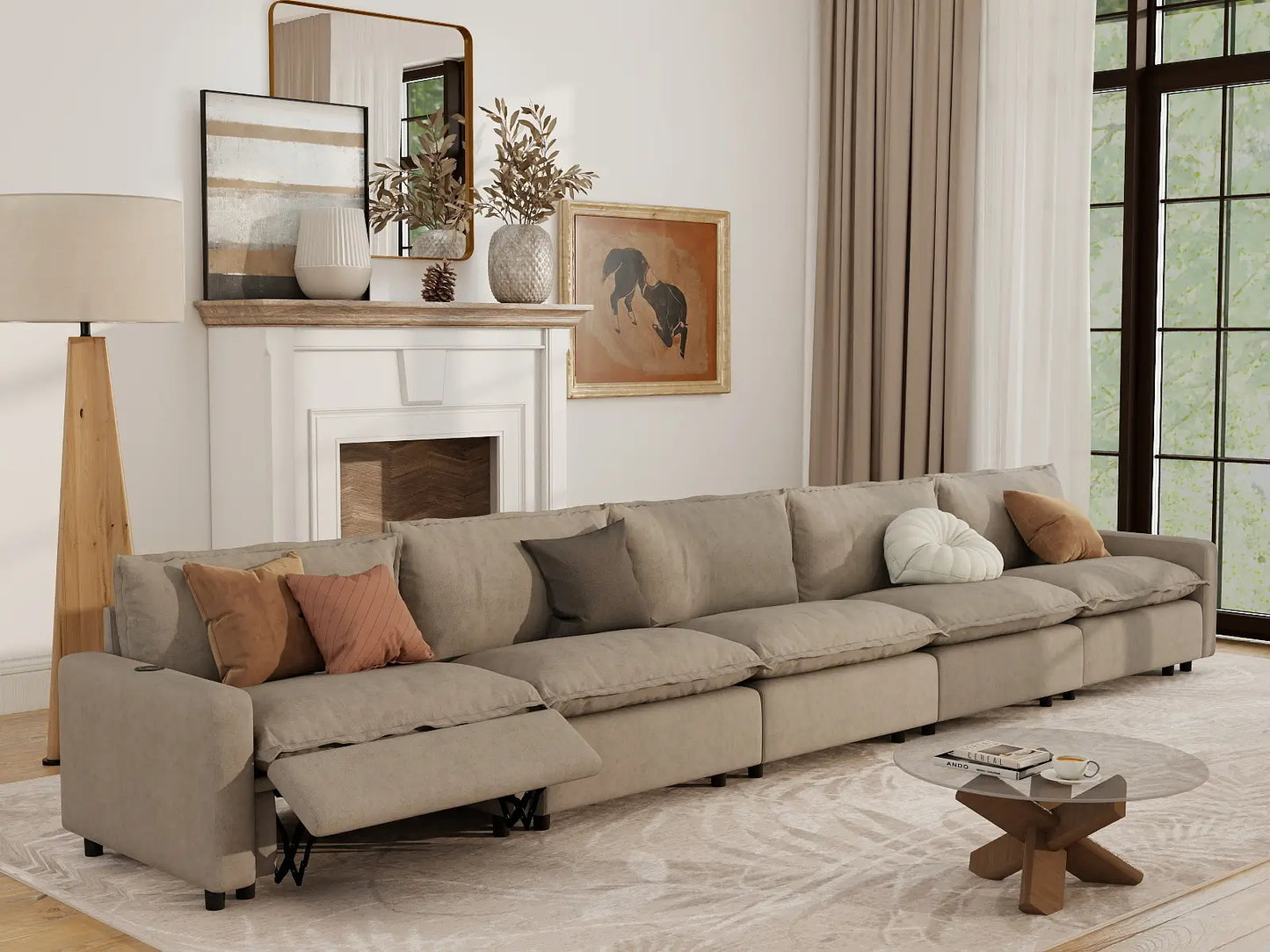 5 Piece Khaki Linen Townhouse Couch Sectionals 5 Seater 7