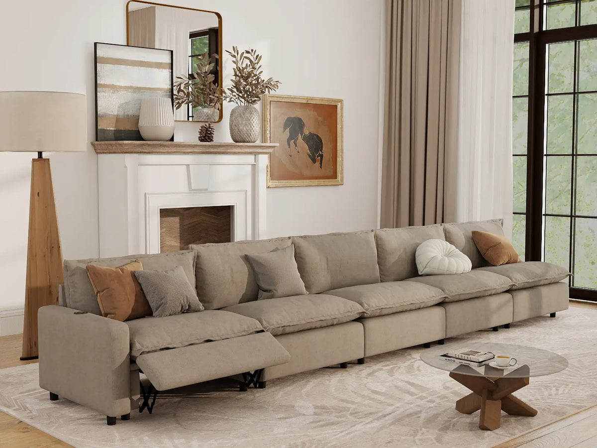 5 Piece Khaki Linen Urban Living Couch Sectionals 5 Seater 7