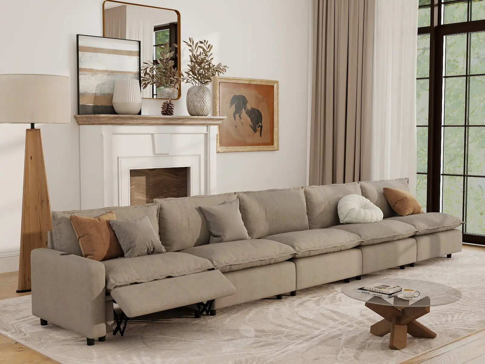 5 Piece Khaki Linen Urban Living Couch Sectionals 5 Seater 7