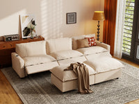 Modular Cero Sectional Sofa with Chaise and Recliner | 5-Piece Beige Linen Grand Estate U-Shaped Sectionals 3-Seater with 2-Ottomans