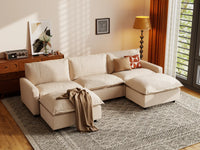 Modular Cero Modular Sectionals | 5-Piece Beige Linen Grand Estate U-Shaped Sectionals 3-Seater with 2-Ottomans