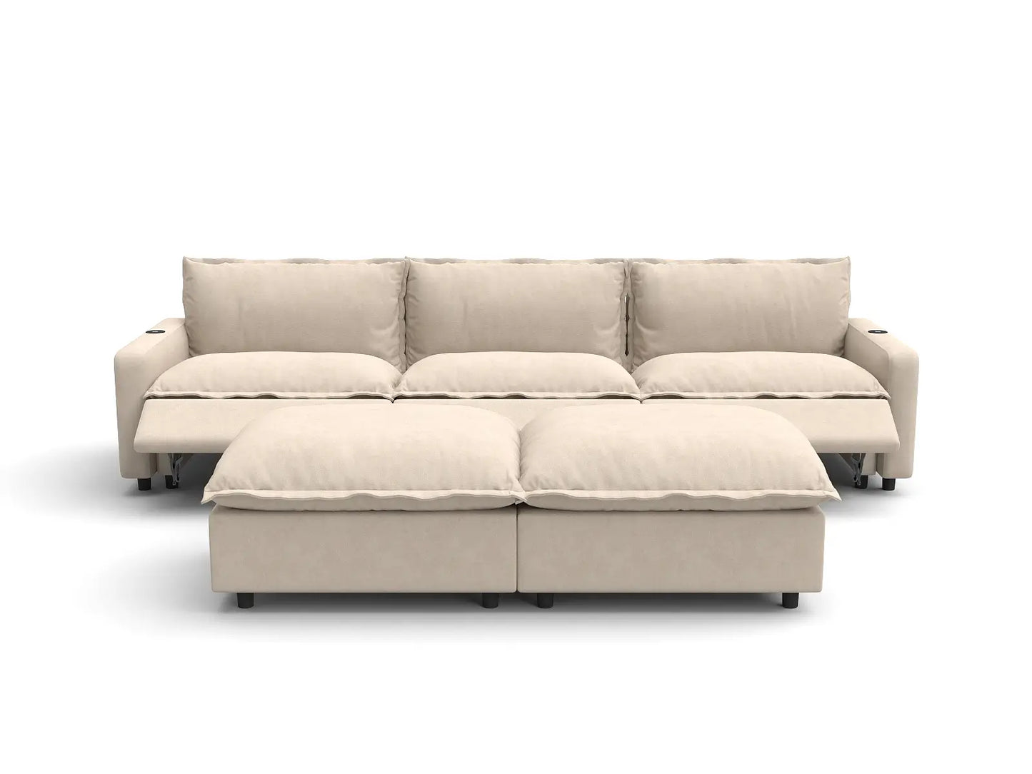 Modular Cero Sectional Sofa with Chaise and Recliner | 5-Piece Beige Linen Grand Estate U-Shaped Sectionals 3-Seater with 2-Ottomans