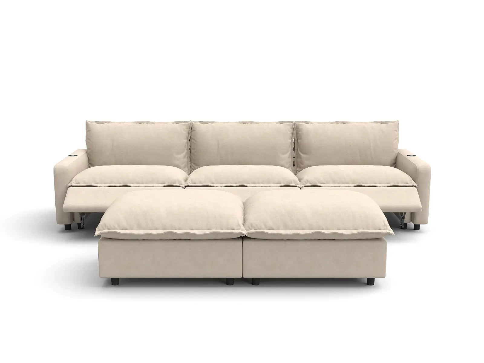 Modular Cero Sectional Sofa with Chaise and Recliner | 5-Piece Beige Linen Grand Estate U-Shaped Sectionals 3-Seater with 2-Ottomans