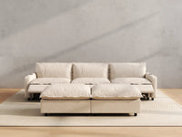 Modular Cero Sectional Sofa with Chaise and Recliner | 5-Piece Beige Linen Grand Estate U-Shaped Sectionals 3-Seater with 2-Ottomans