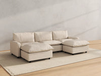 Modular Cero Modular Sectionals | 5-Piece Beige Linen Grand Estate U-Shaped Sectionals 3-Seater with 2-Ottomans