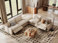 Modular Cero Reclining Sectionals | 5-Piece Beige Linen Grand Estate V-Shaped Sectionals 4-Seater with 1-Ottoman