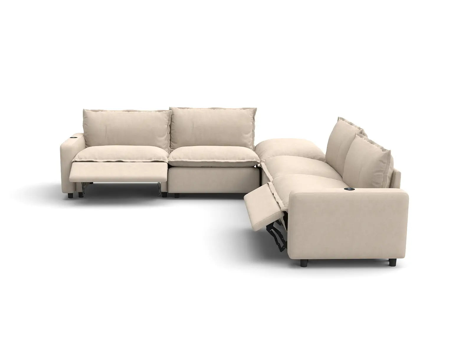 Modular Cero Reclining Chaise Sectional | 5-Piece Beige Linen Grand Estate V-Shaped Sectionals 4-Seater with 1-Ottoman