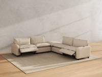 Modular Cero Reclining Sectionals | 5-Piece Beige Linen Grand Estate V-Shaped Sectionals 4-Seater with 1-Ottoman