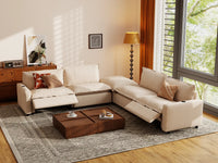Modular Cero Reclining Sectionals | 5-Piece Beige Linen Grand Estate V-Shaped Sectionals 4-Seater with 1-Ottoman