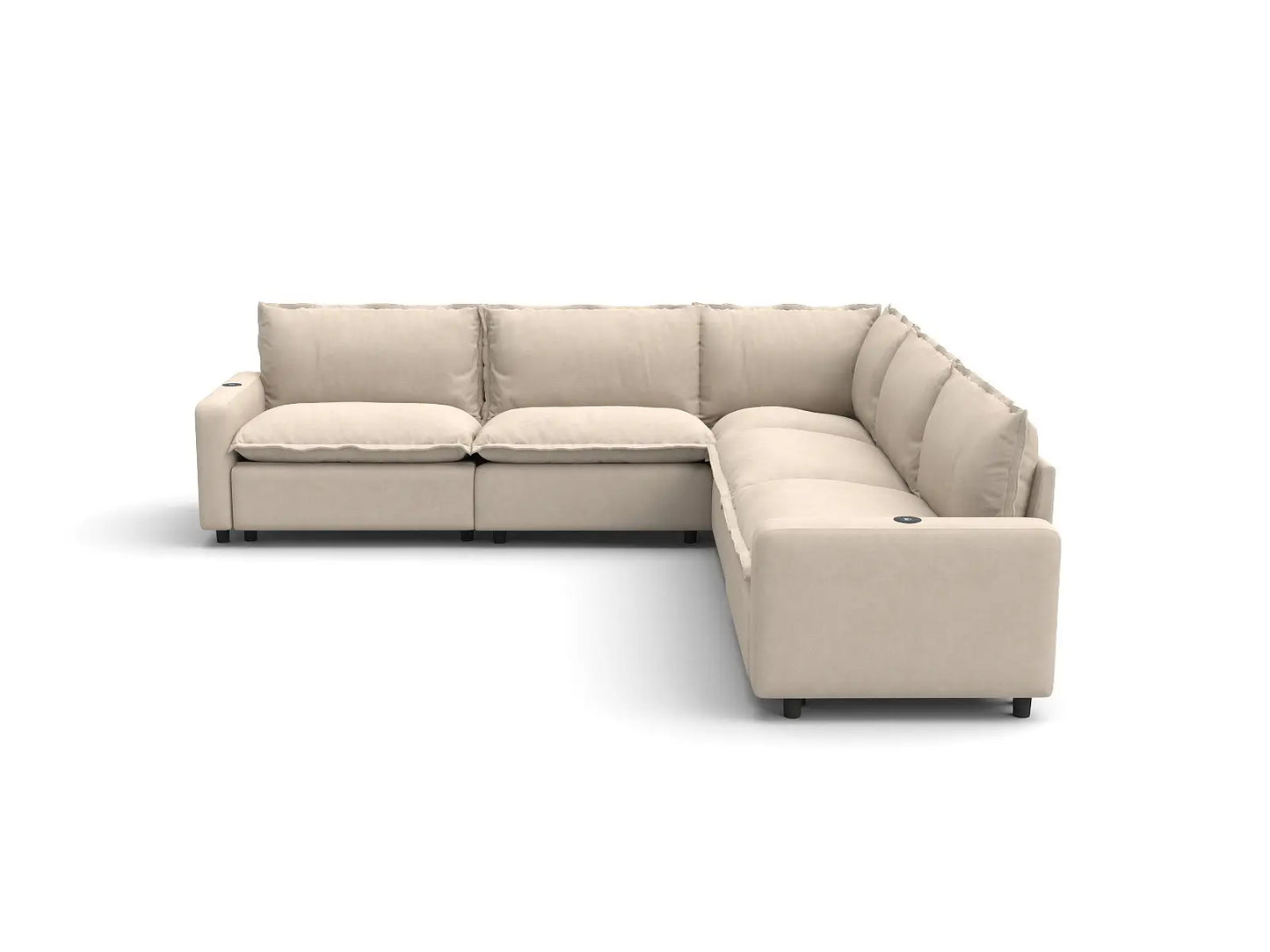 Modular Cero Reclining Sectional Sofa | 5-Piece Beige Linen Grand Estate V-Shaped Sectionals 5-Seater