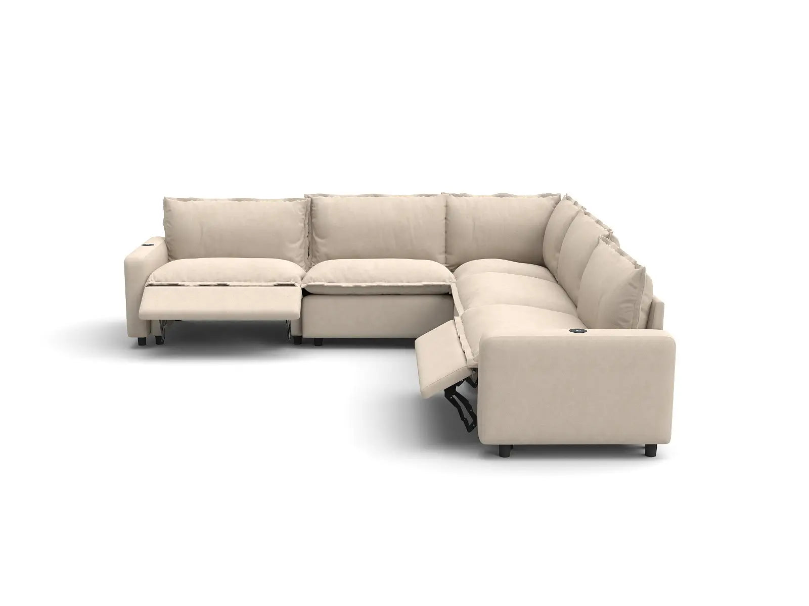 Modular Cero Reclining Sectional Sofa | 5-Piece Beige Linen Grand Estate V-Shaped Sectionals 5-Seater