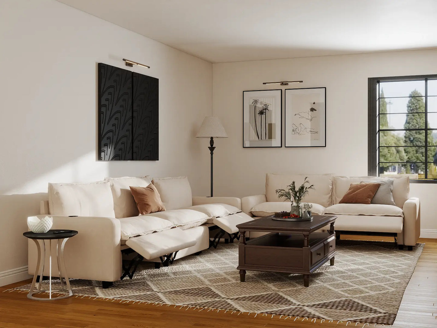 Modular Cero Reclining Sectionals | 5-Piece Beige Linen Home Living Corner Sectionals 5-Seater