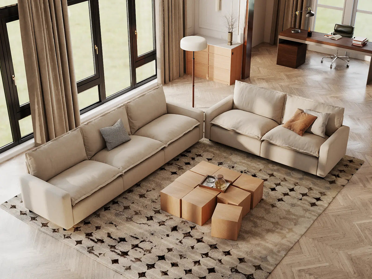 Modular Cero Modular Sectionals | 5-Piece Beige Linen Home Living Corner Sectionals 5-Seater