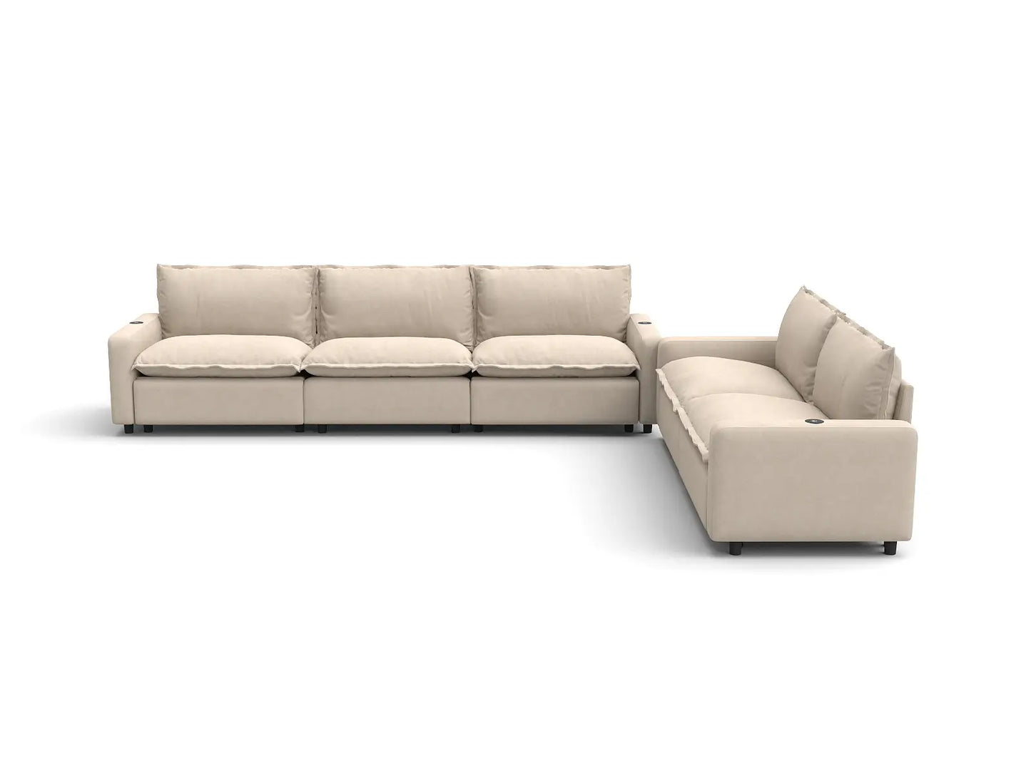 Modular Cero Reclining Sectionals | 5-Piece Beige Linen Home Living Corner Sectionals 5-Seater