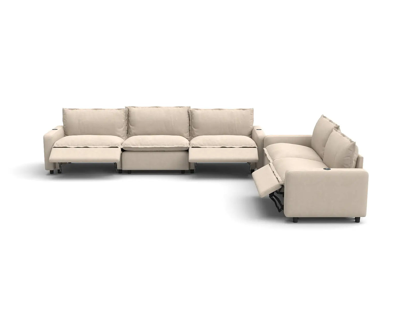 Modular Cero Reclining Sectionals | 5-Piece Beige Linen Home Living Corner Sectionals 5-Seater