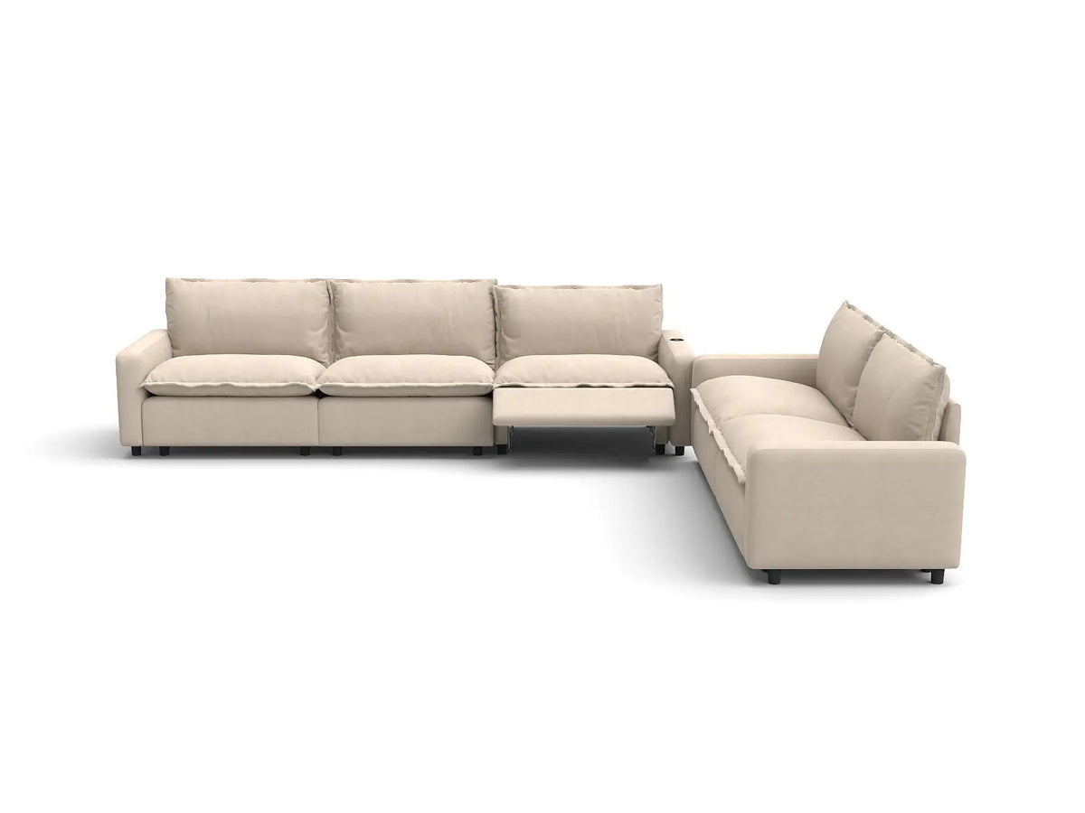 Modular Cero Reclining Sectionals | 5-Piece Beige Linen Home Living Corner Sectionals 5-Seater