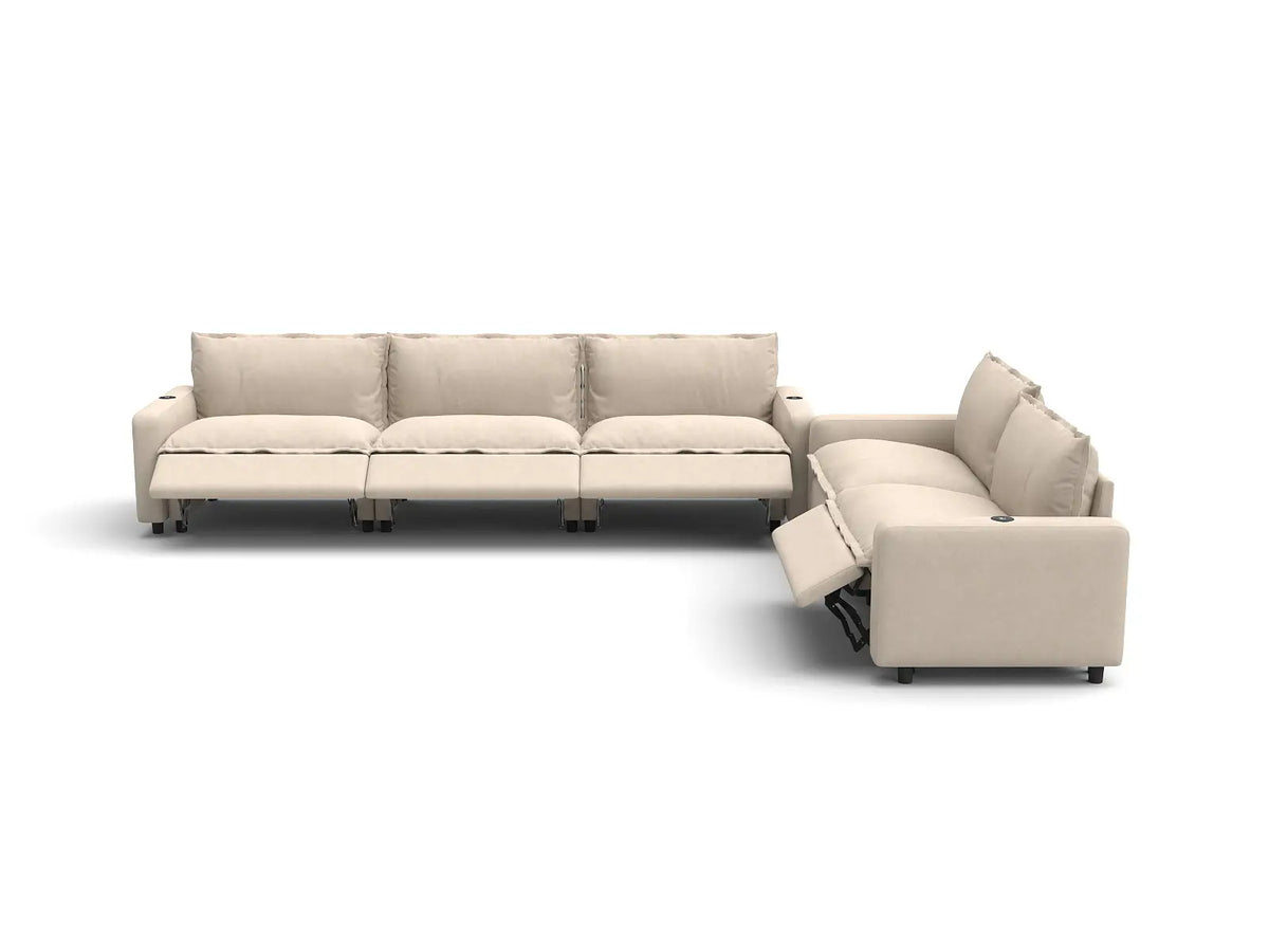 Modular Cero Reclining Sectionals | 5-Piece Beige Linen Home Living Corner Sectionals 5-Seater
