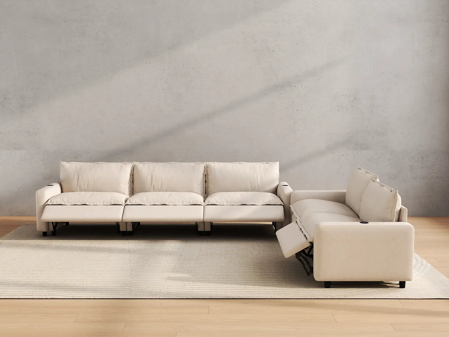 Modular Cero Reclining Sectionals | 5-Piece Beige Linen Home Living Corner Sectionals 5-Seater