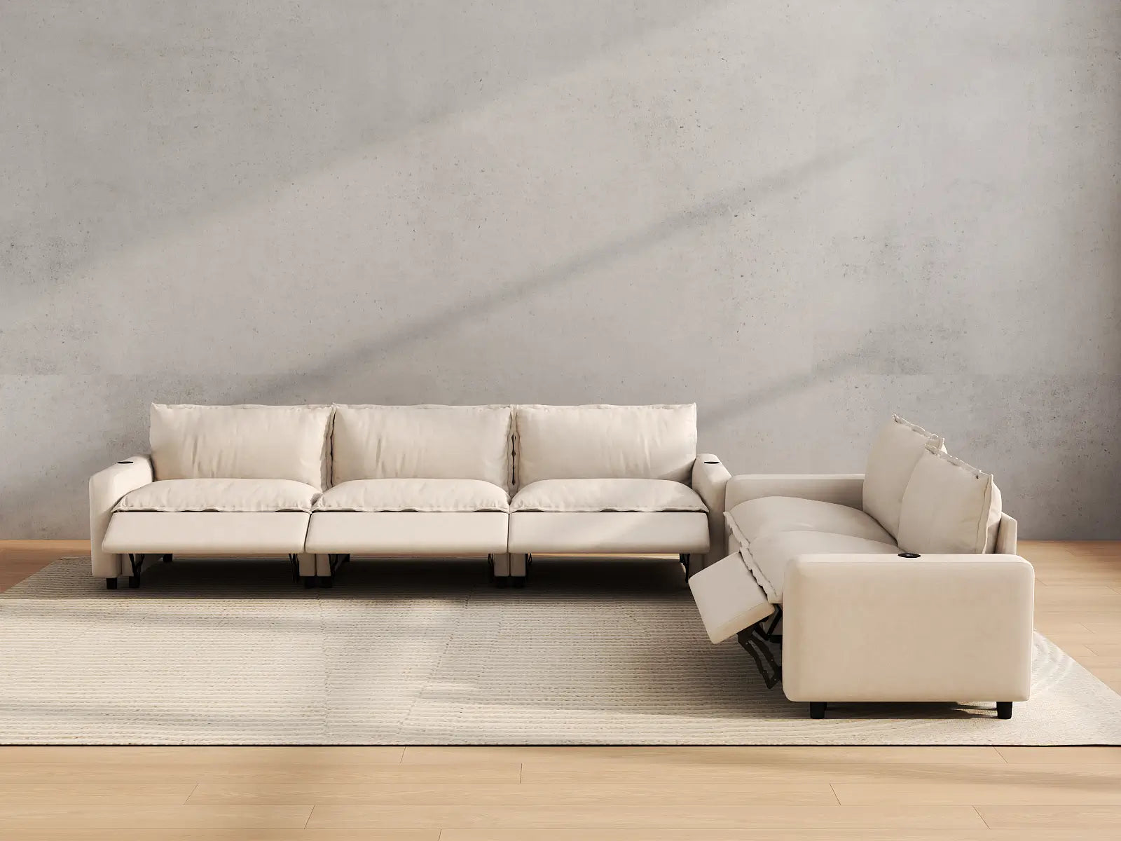 Modular Cero Reclining Sectional Sofa | 5-Piece Beige Linen Home Living Corner Sectionals 5-Seater