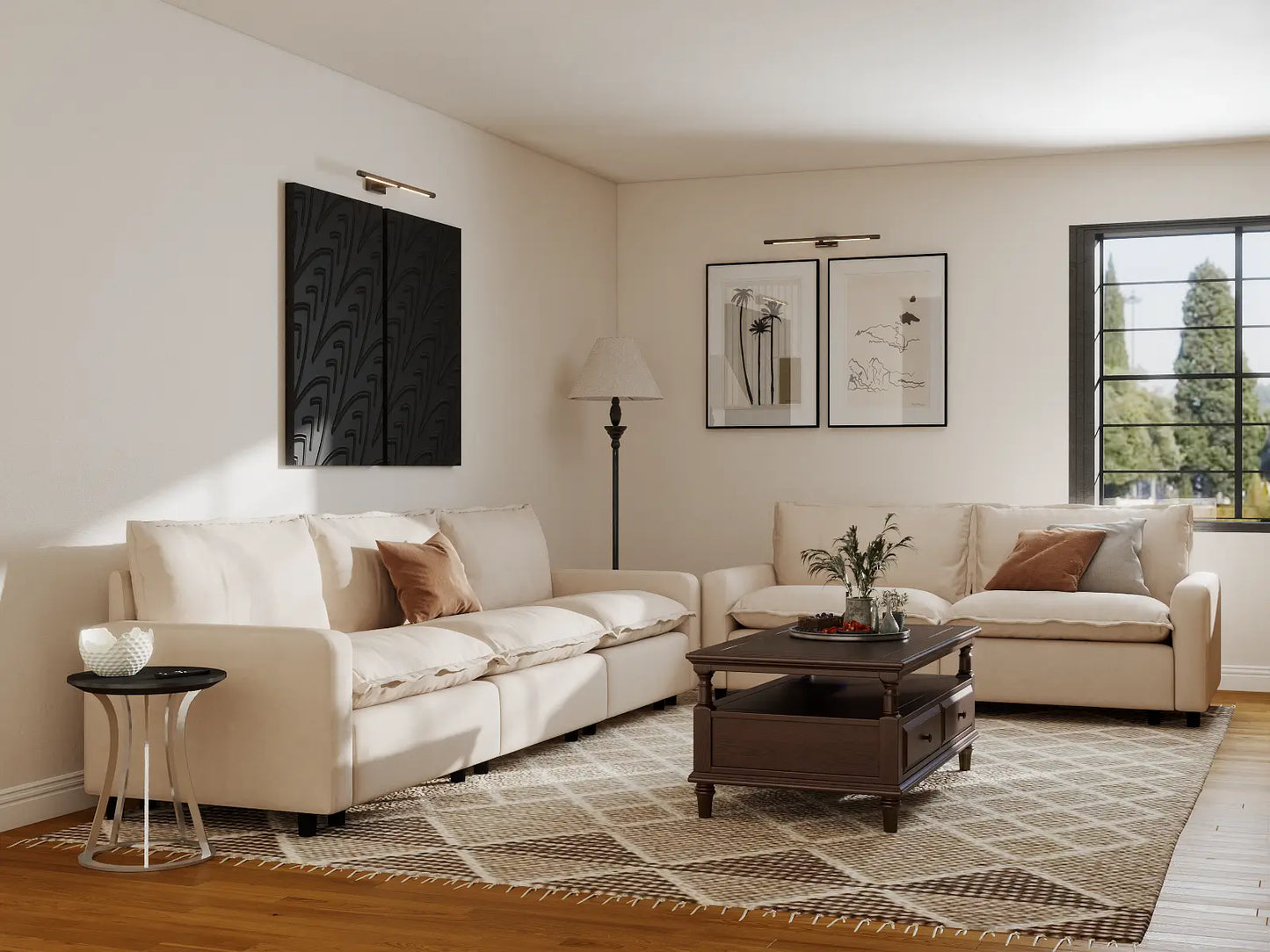 Modular Cero Modular Sectionals | 5-Piece Beige Linen Home Living Corner Sectionals 5-Seater