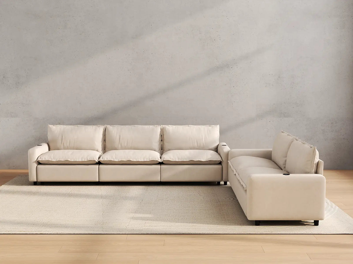 Modular Cero Reclining Sectionals | 5-Piece Beige Linen Home Living Corner Sectionals 5-Seater