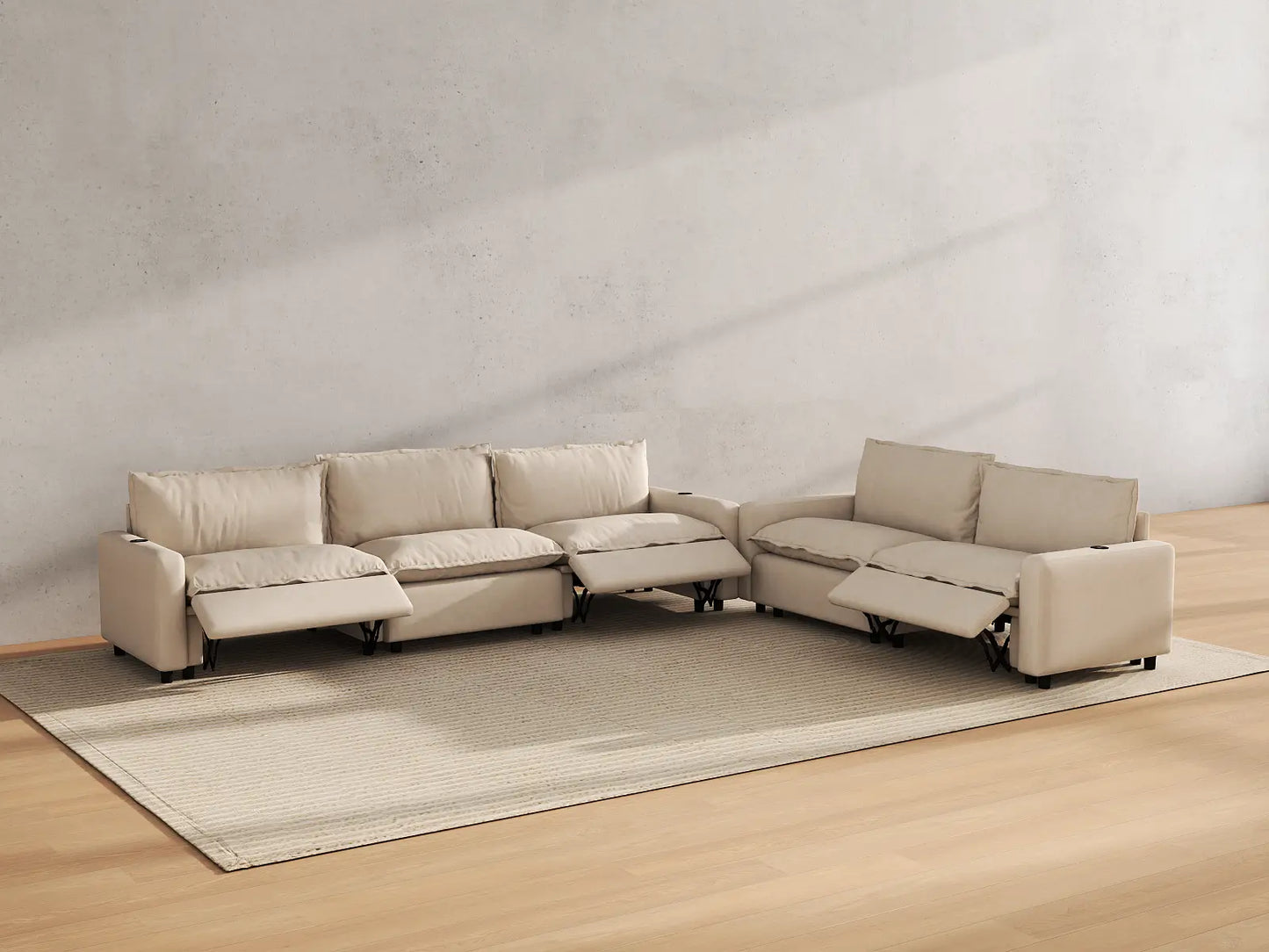 Modular Cero Reclining Sectionals | 5-Piece Beige Linen Home Living Corner Sectionals 5-Seater