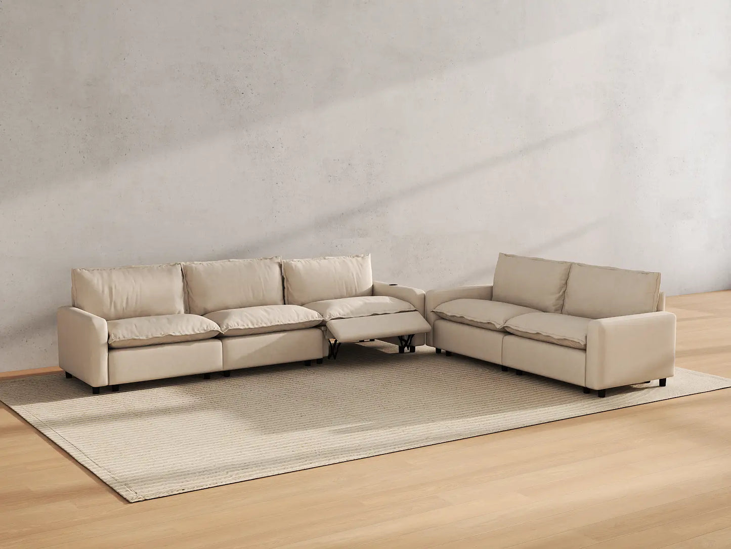 Modular Cero Reclining Sectionals | 5-Piece Beige Linen Home Living Corner Sectionals 5-Seater
