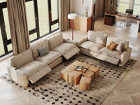 Modular Cero Reclining Sectionals | 5-Piece Beige Linen Home Living Corner Sectionals 5-Seater