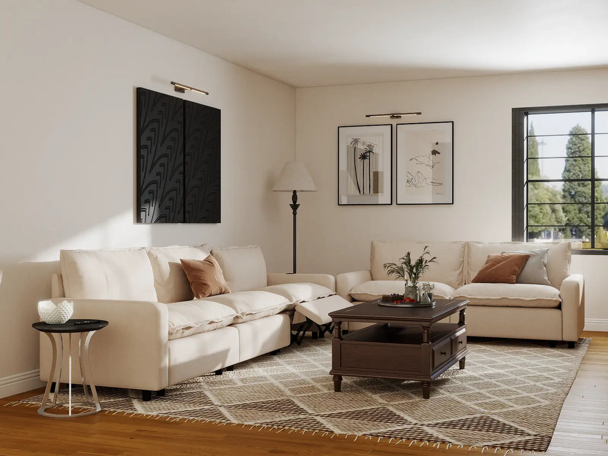 Modular Cero Reclining Sectionals | 5-Piece Beige Linen Home Living Corner Sectionals 5-Seater