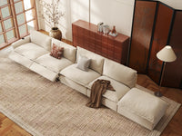 Modular Cero Reclining Sectionals | 5-Piece Beige Linen Home Living Couch Sectionals 4-Seater with 1-Ottoman