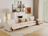 Modular Cero Reclining Sectionals | 5-Piece Beige Linen Home Living Couch Sectionals 4-Seater with 1-Ottoman