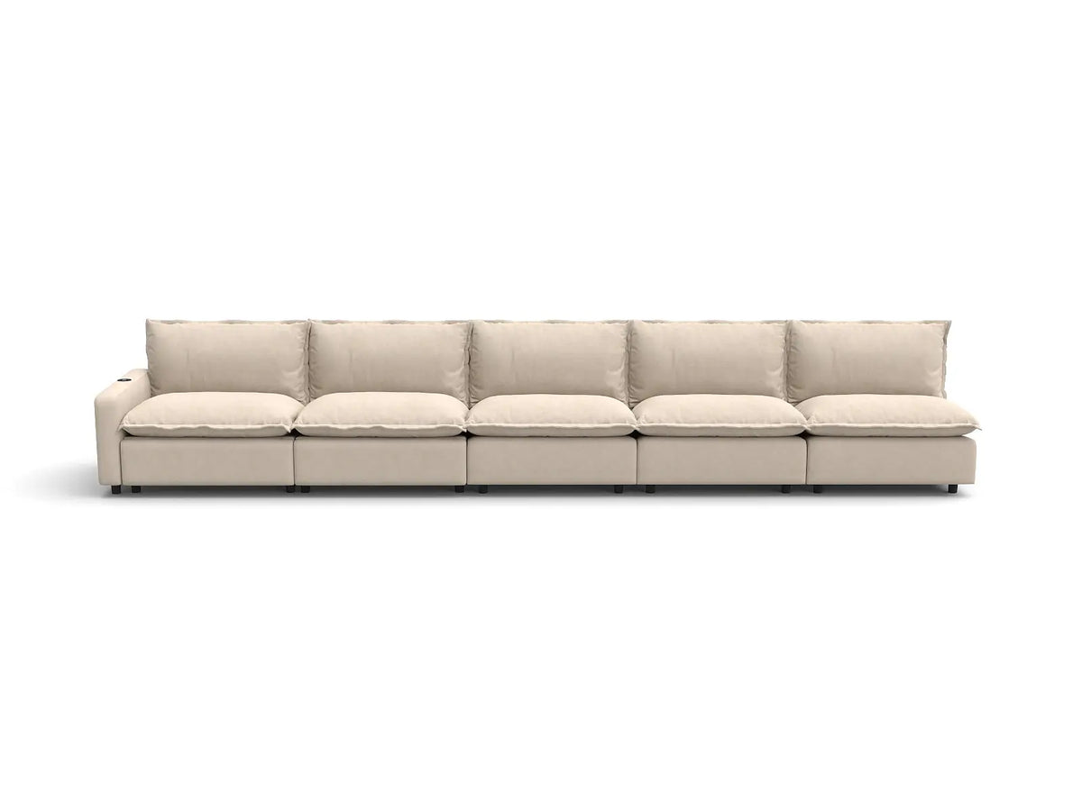 Modular Cero Large Reclining Sectional Couch | 5-Piece Beige Linen Home Living Couch Sectionals 5-Seater
