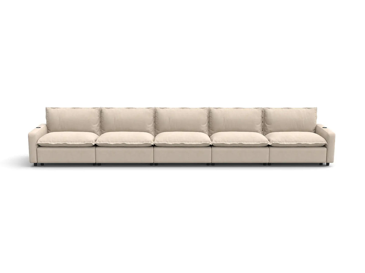Modular Cero Reclining Sectionals | 5-Piece Beige Linen Home Living Couch Sectionals 5-Seater