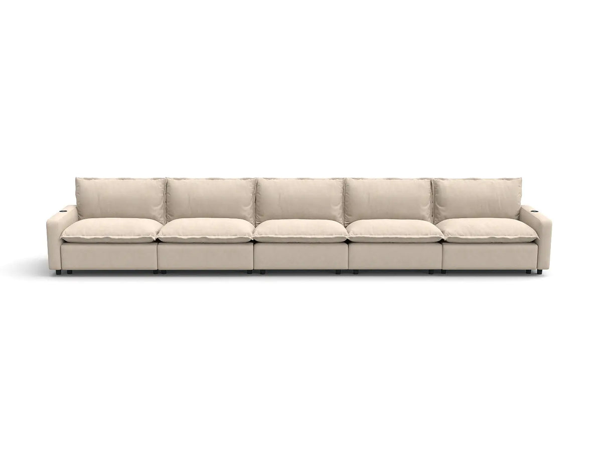 Modular Cero Reclining Sectionals | 5-Piece Beige Linen Home Living Couch Sectionals 5-Seater