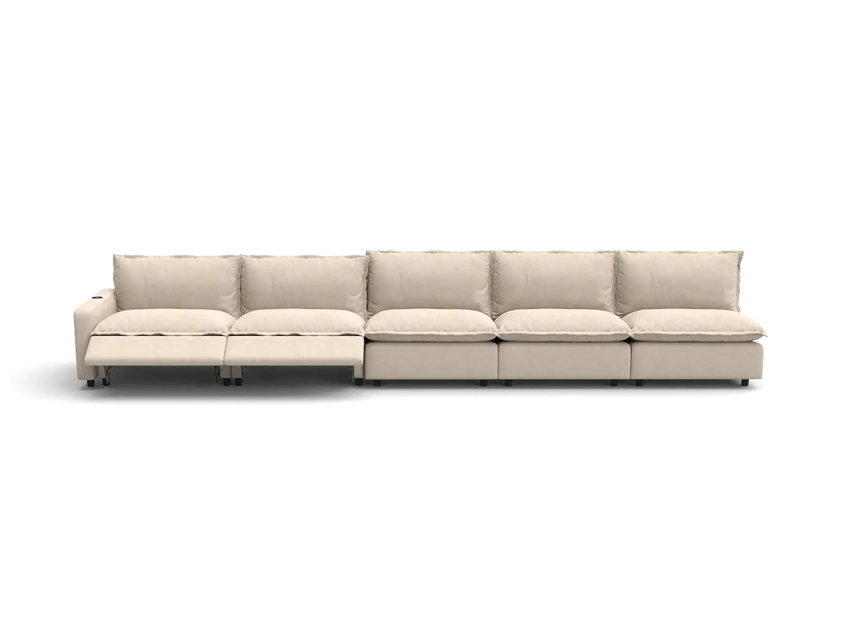 Modular Cero Large Reclining Sectional Couch | 5-Piece Beige Linen Home Living Couch Sectionals 5-Seater