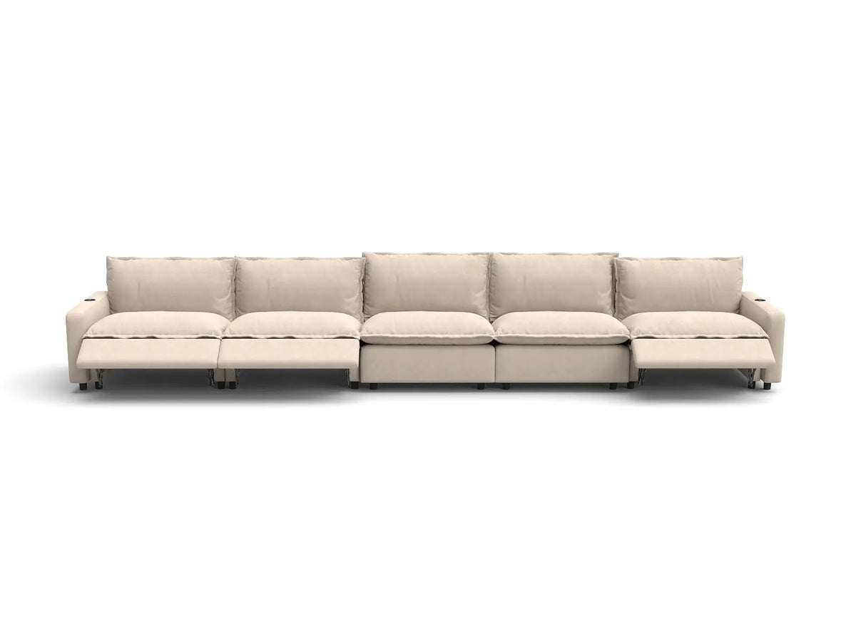 Modular Cero Reclining Sectionals | 5-Piece Beige Linen Home Living Couch Sectionals 5-Seater