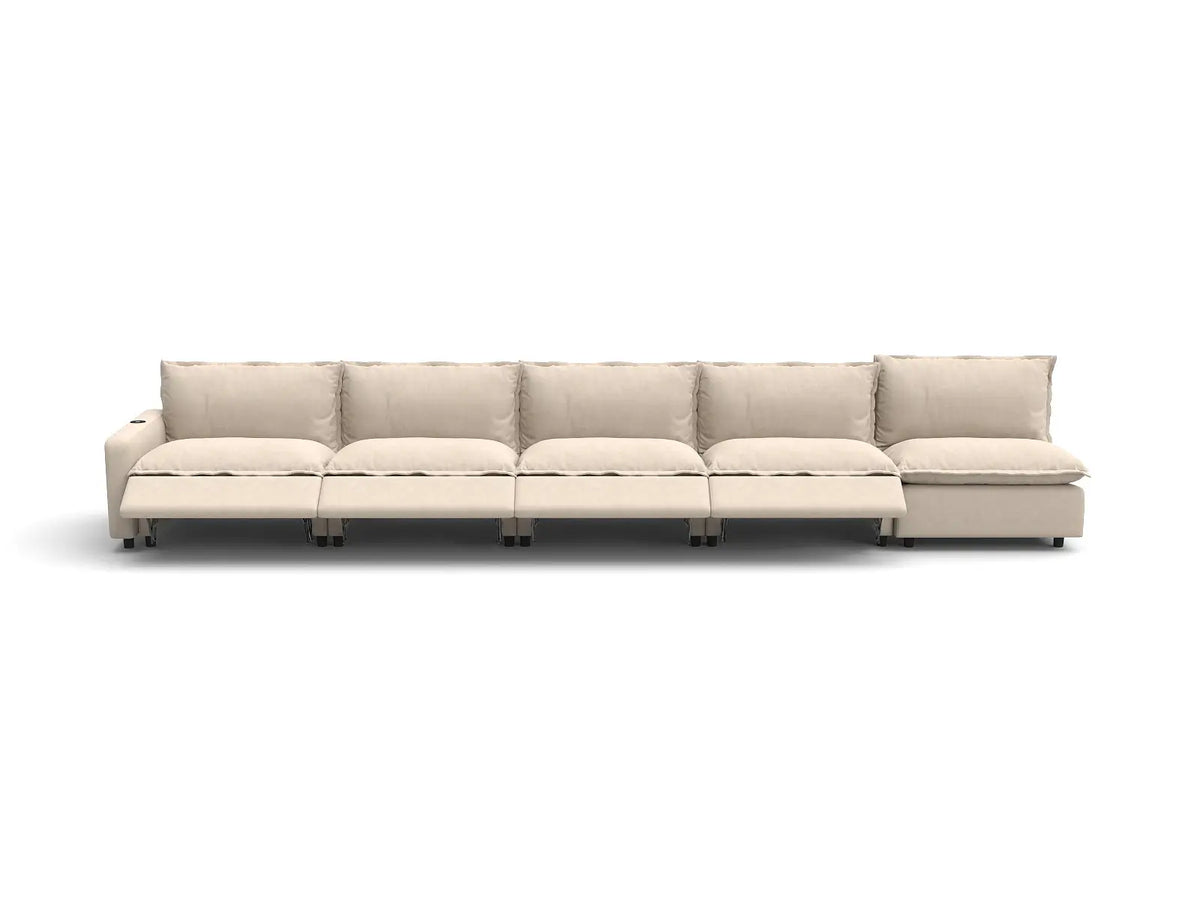 Modular Cero Reclining Sectionals | 5-Piece Beige Linen Home Living Couch Sectionals 5-Seater
