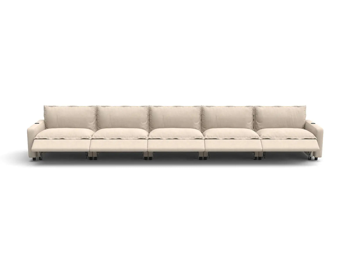 Modular Cero Reclining Sectionals | 5-Piece Beige Linen Home Living Couch Sectionals 5-Seater