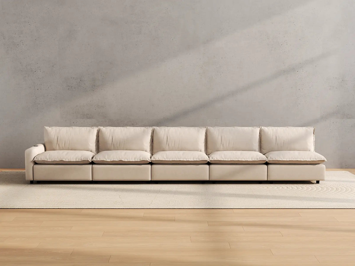 Modular Cero Large Reclining Sectional Couch | 5-Piece Beige Linen Home Living Couch Sectionals 5-Seater