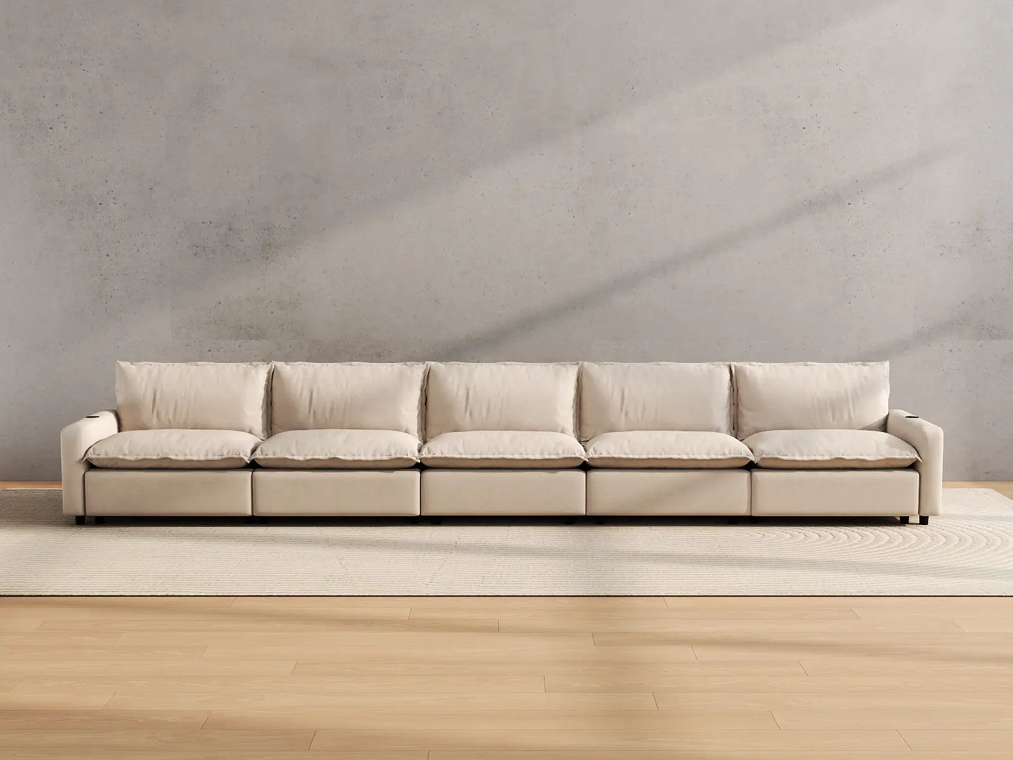 Modular Cero Reclining Sectionals | 5-Piece Beige Linen Home Living Couch Sectionals 5-Seater